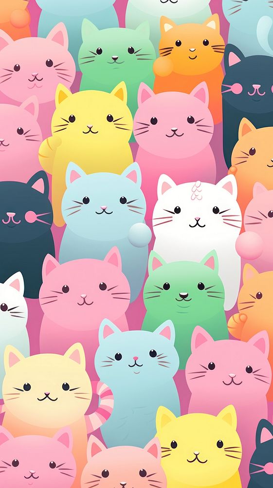 3d gouach texture of diversity cats backgrounds cartoon pattern.