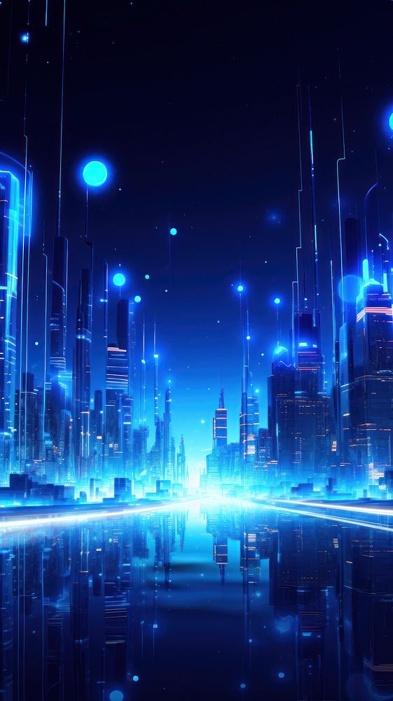  City night lights in blue architecture cityscape outdoors. AI generated Image by rawpixel.