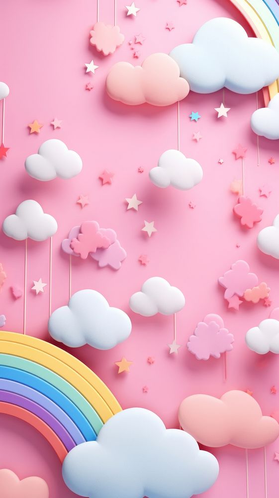Rainbow with clouds backgrounds pink pink background.