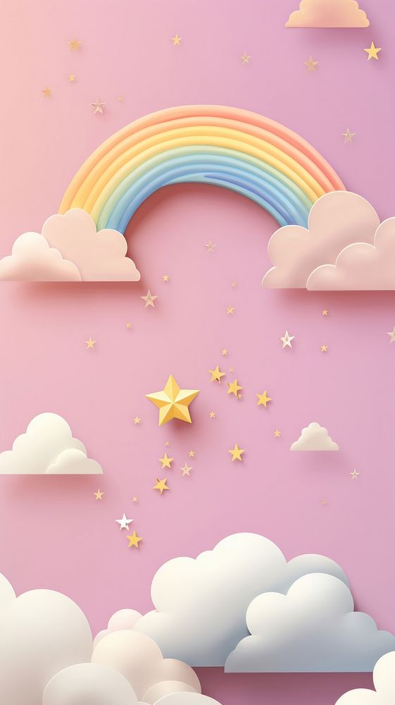 Rainbow with clouds backgrounds pink creativity.