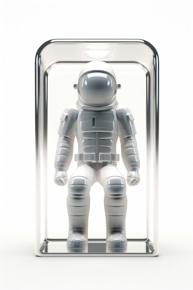 Transparent glass simple astronaut icon robot white background futuristic.