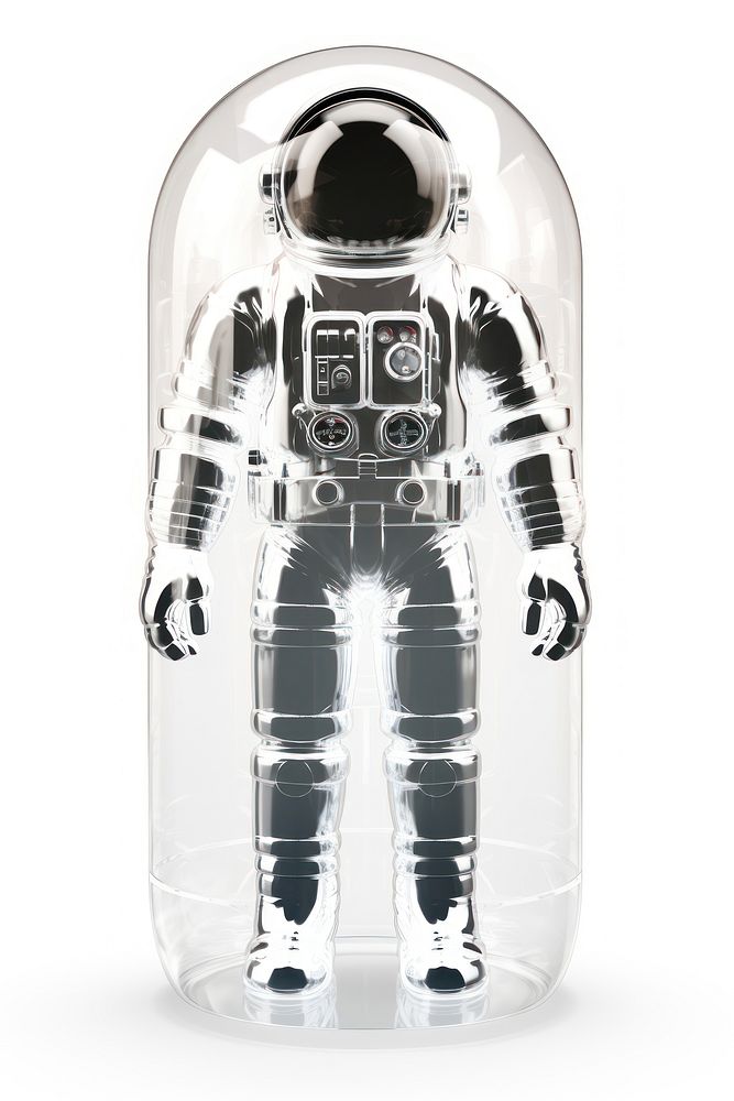 Transparent glass simple astronaut icon robot white background futuristic.