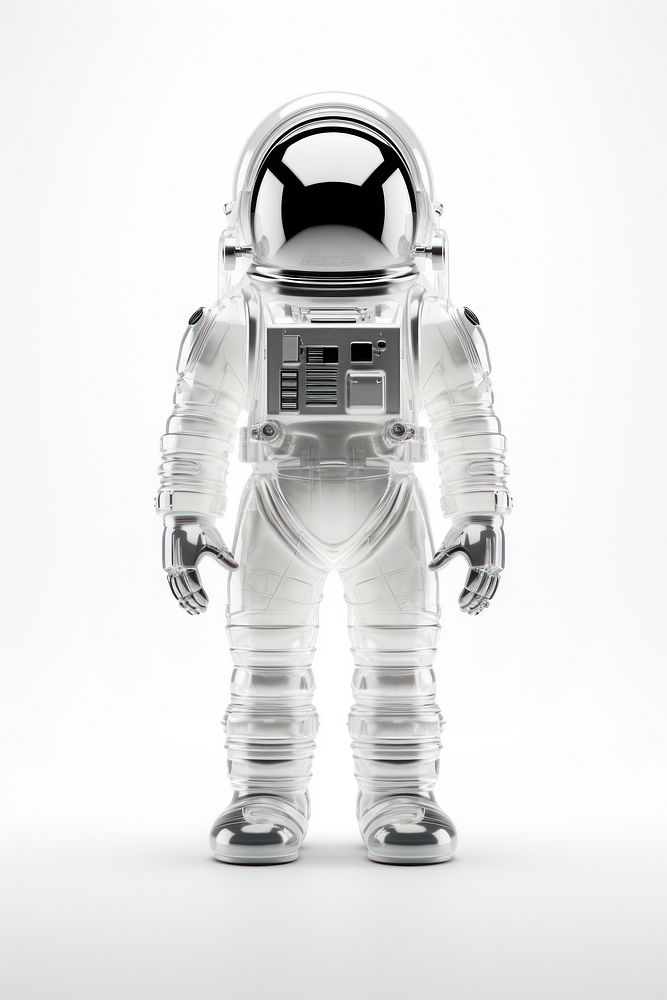 Transparent glass simple astronaut robot white white background.