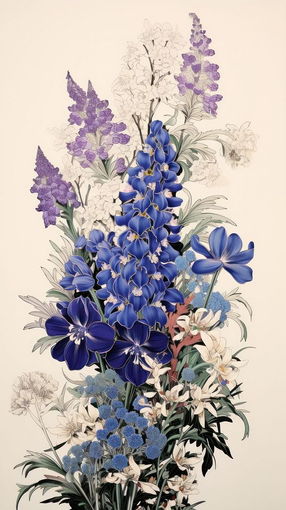 Flower bouquet in blue and purple color plant art inflorescence.