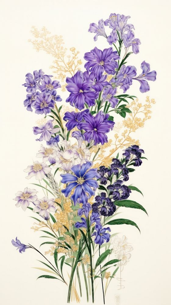 Flower bouquet in blue and purple color lavender pattern plant.