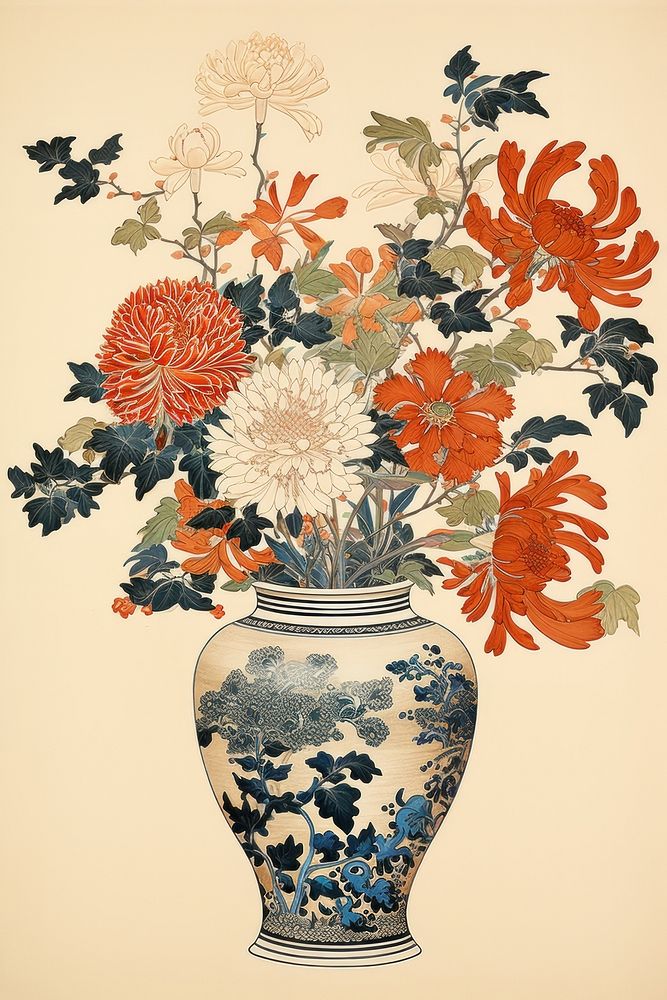 An isolated flower vase art porcelain painting. AI generated Image by rawpixel.
