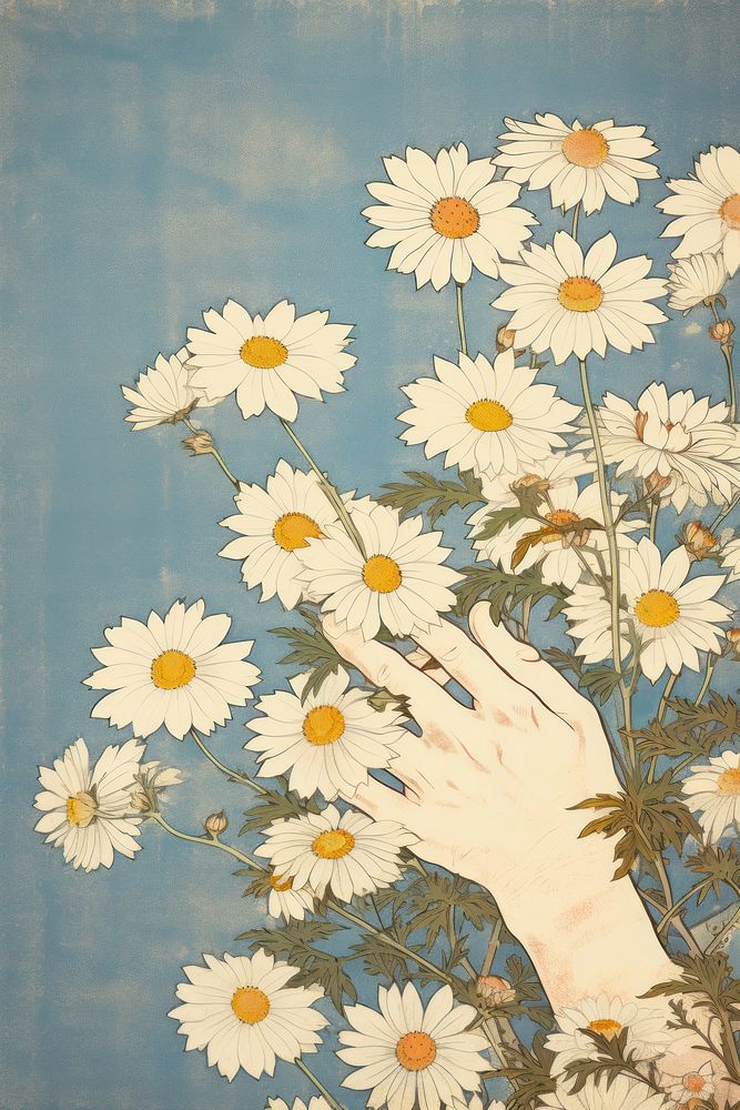 An isolated hand hold chamomile flower art backgrounds. AI generated Image by rawpixel.