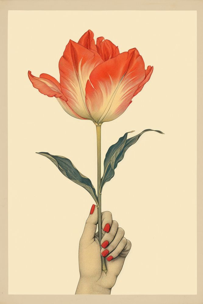 An isolated hand hold tulip flower art petal. AI generated Image by rawpixel.