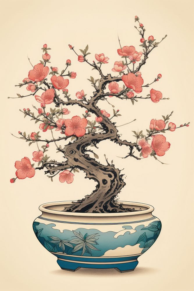 An isolated sakura bonzai pot flower blossom bonsai. AI generated Image by rawpixel.