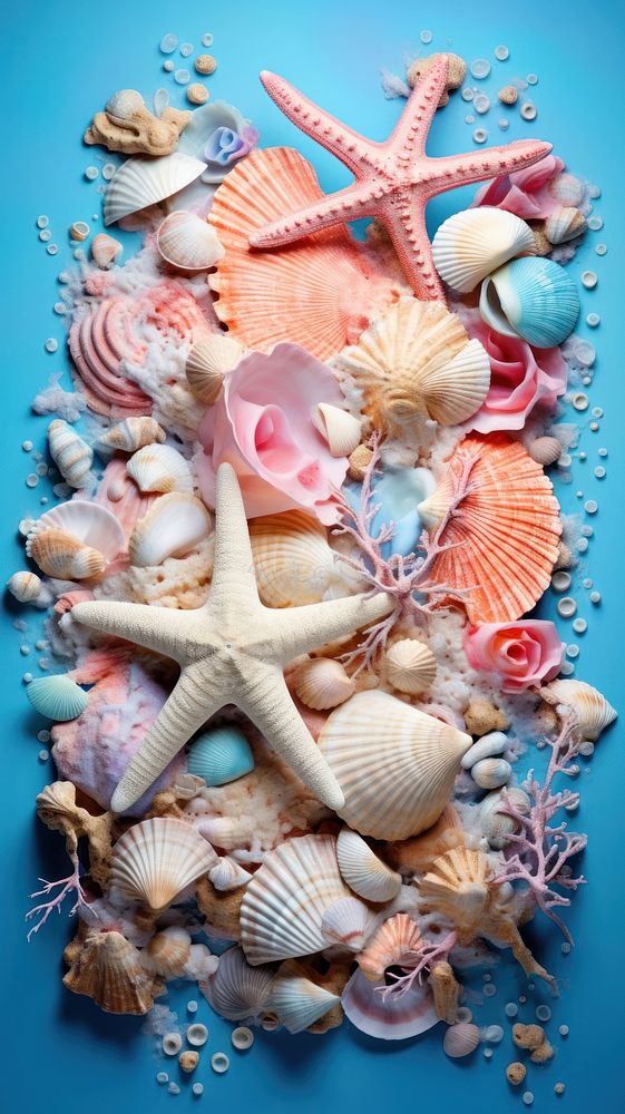 Seashell blue pink blue background. AI generated Image by rawpixel.