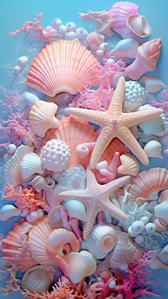 Seashell nature pink blue. AI generated Image by rawpixel.