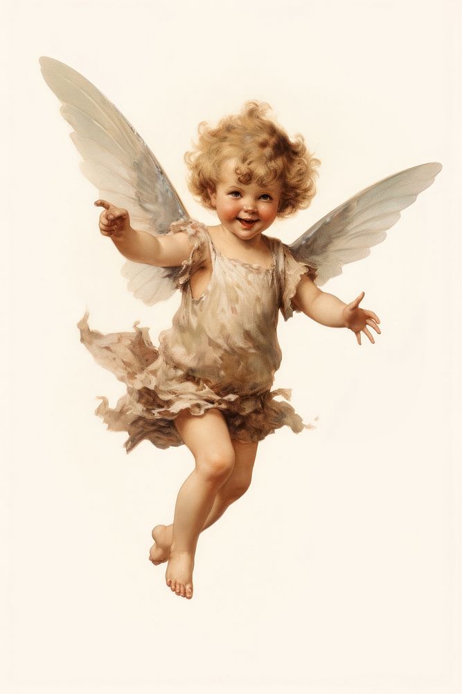 Vintage fairy cherub flying portrait angel baby.