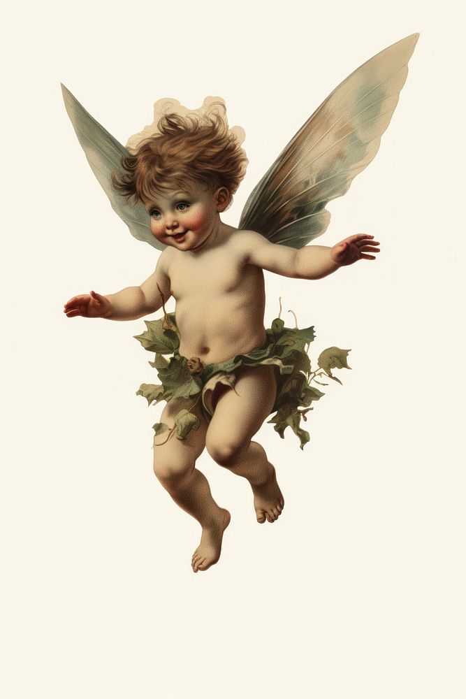 Vintage fairy cherub flying angel baby representation.