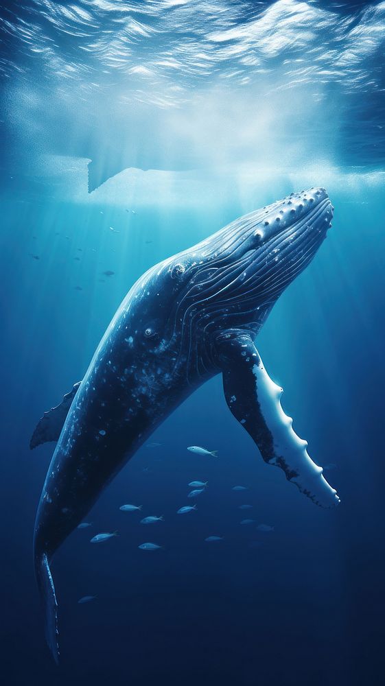  Whale in deep blue ocean outdoors animal mammal. AI generated Image by rawpixel.