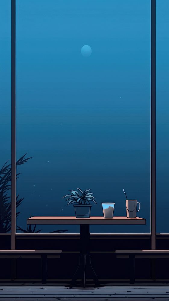  Blue furniture table night. AI generated Image by rawpixel.