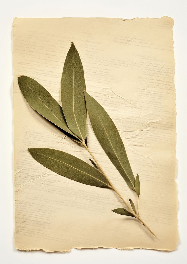 Real Pressed a olive leaf plant paper herbs.