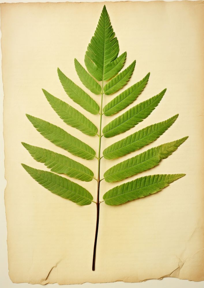 Real Pressed a rowan leaf green plant paper fern.