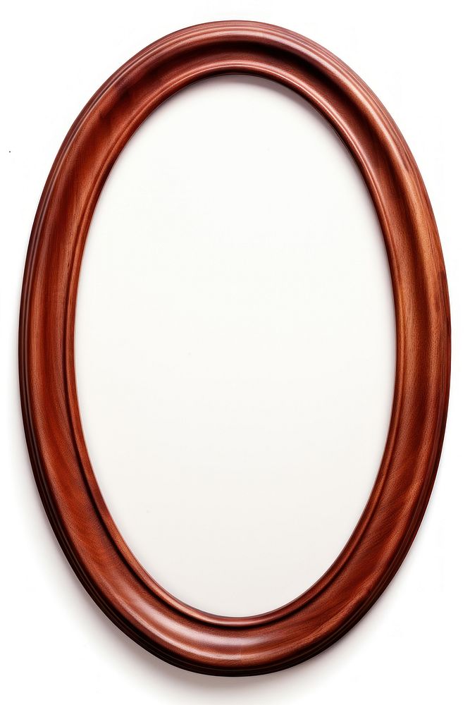 Mahogany wood oval frame photo white background.
