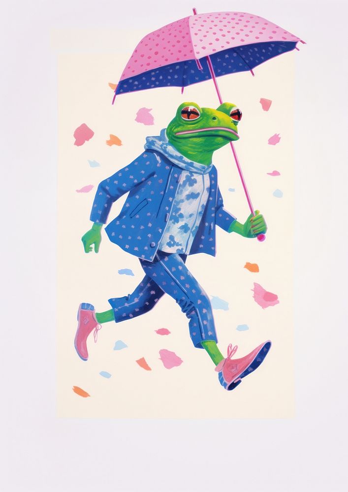 A cartoon Frog holding an umbrella frog representation photography. AI generated Image by rawpixel.