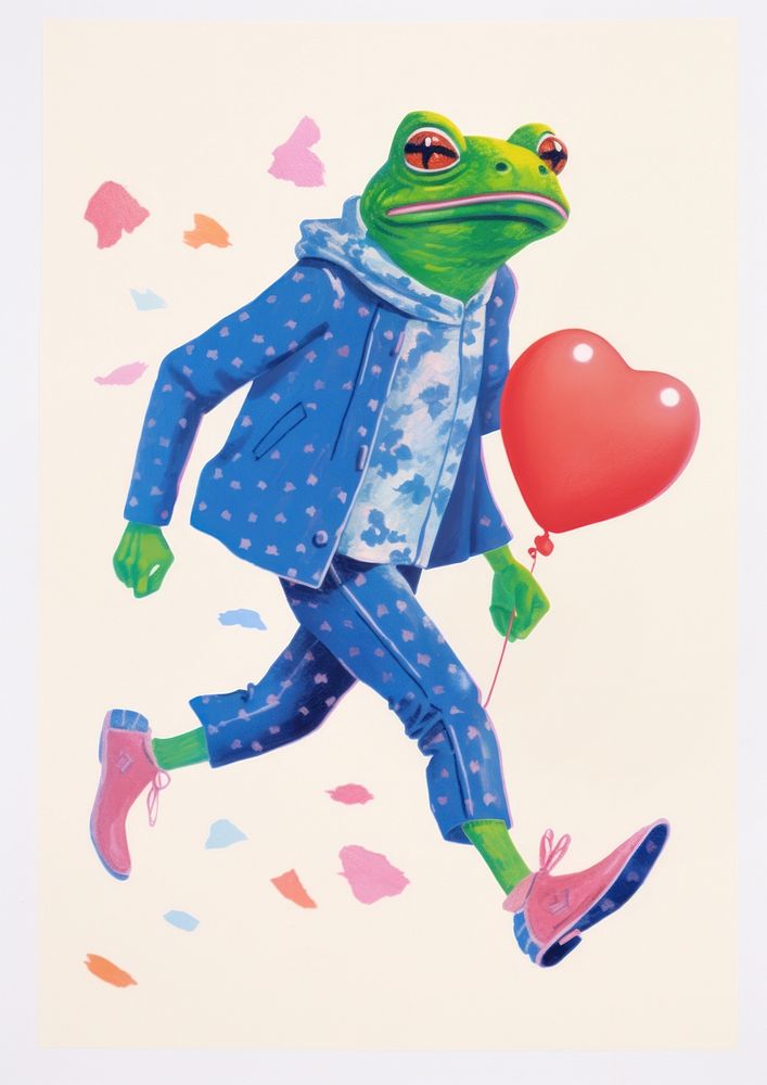 A cartoon Frog holding a heart balloon frog representation creativity. AI generated Image by rawpixel.