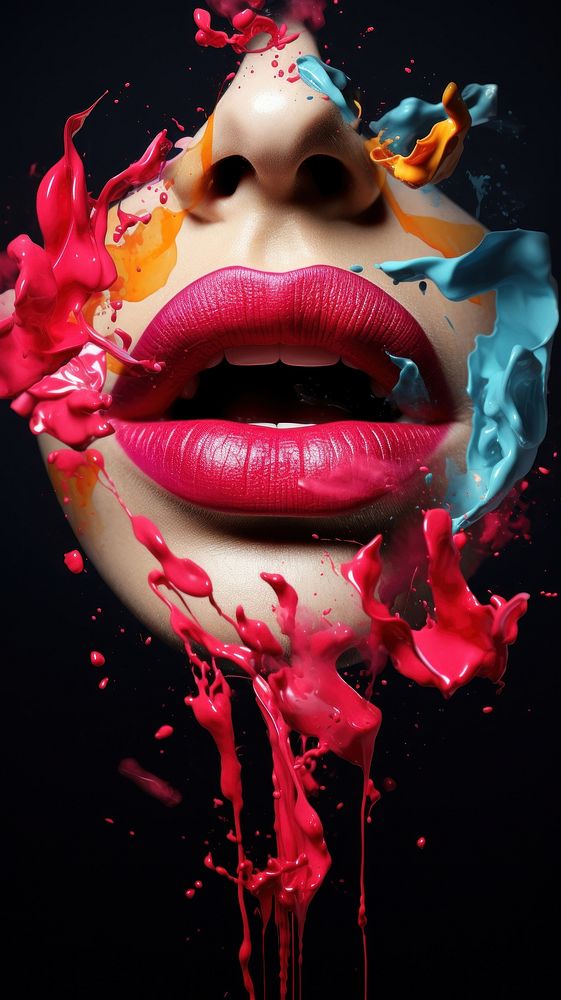  Messy lips lipstick portrait petal. AI generated Image by rawpixel.