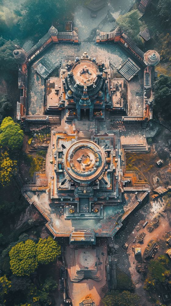 Aerial top down view of temple at nepal architecture spirituality outdoors.