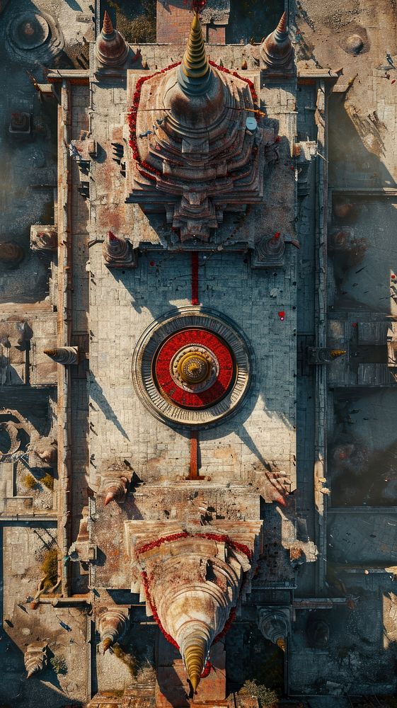 Aerial top down view of temple at nepal architecture backgrounds outdoors.