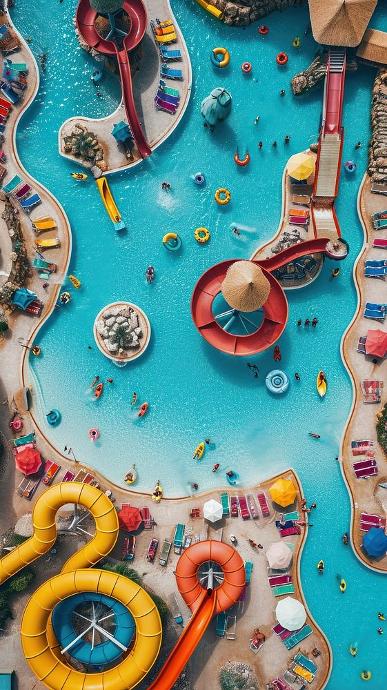 Aerial top down view of waterpark outdoors backgrounds recreation.