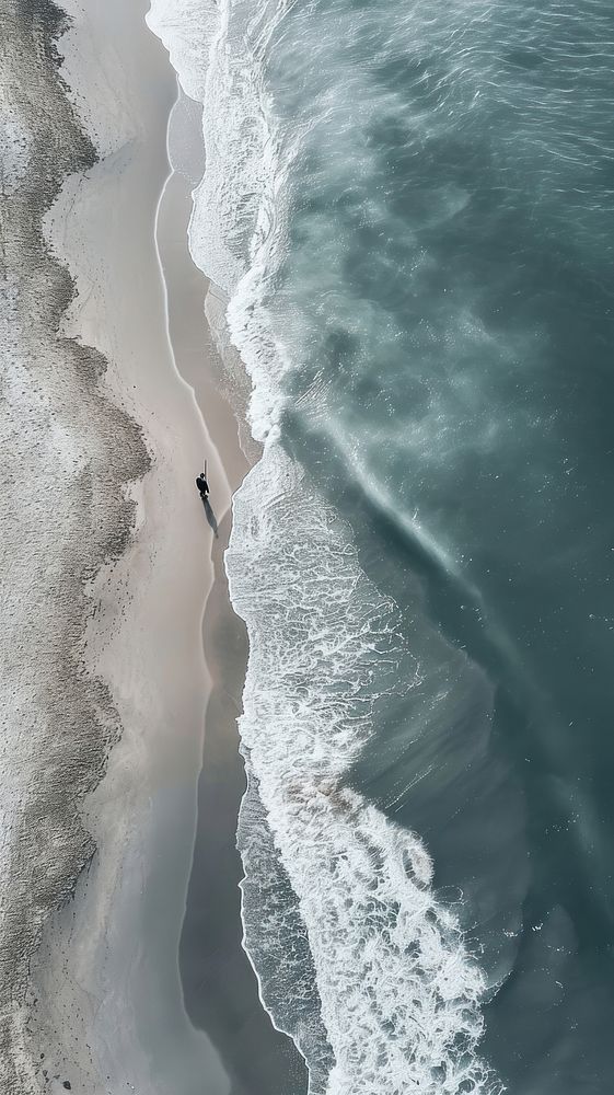 Aerial top down view of fisherman on beach after fishing landscape outdoors nature.