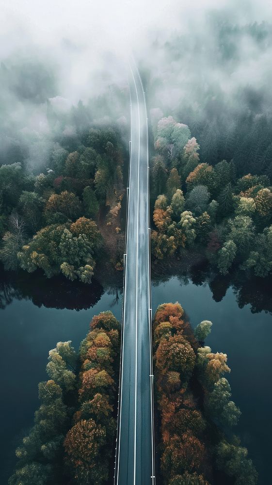 Aerial top down view of stunning bridge landscape outdoors nature.