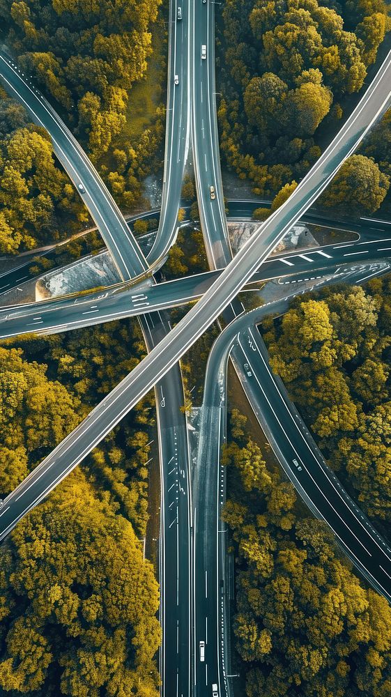 Aerial top down view of stunning highway architecture landscape outdoors.