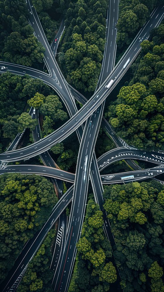 Aerial top down view of stunning highway landscape outdoors nature.