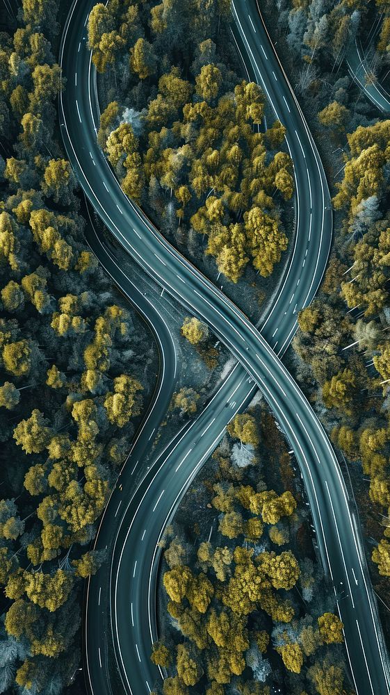 Aerial top down view of stunning highway landscape outdoors nature.