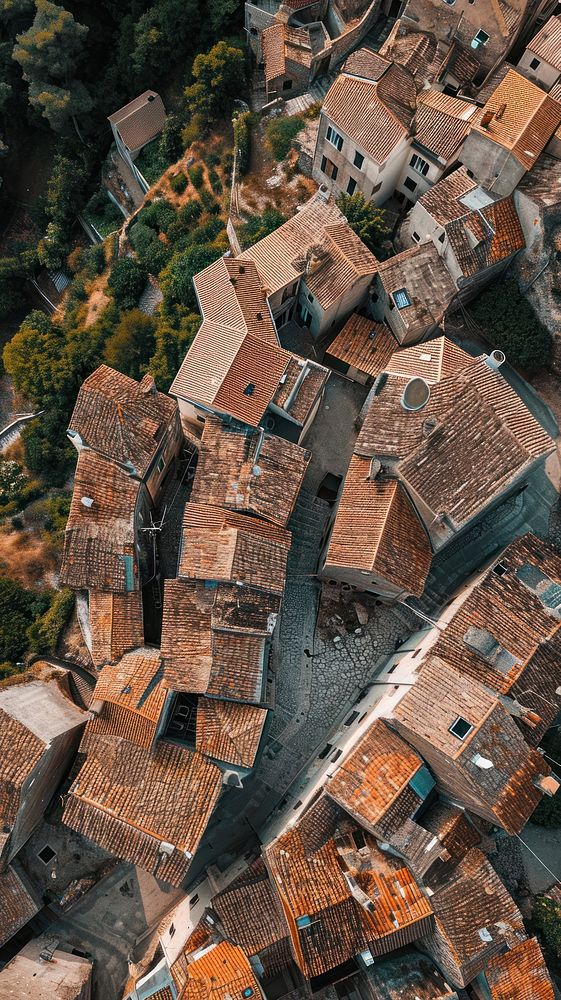 Aerial top down view of stunning old european village architecture cityscape landscape.