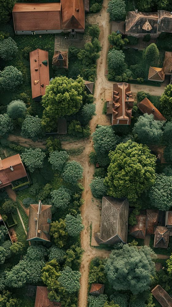 Aerial top down view of stunning old european village architecture landscape outdoors.