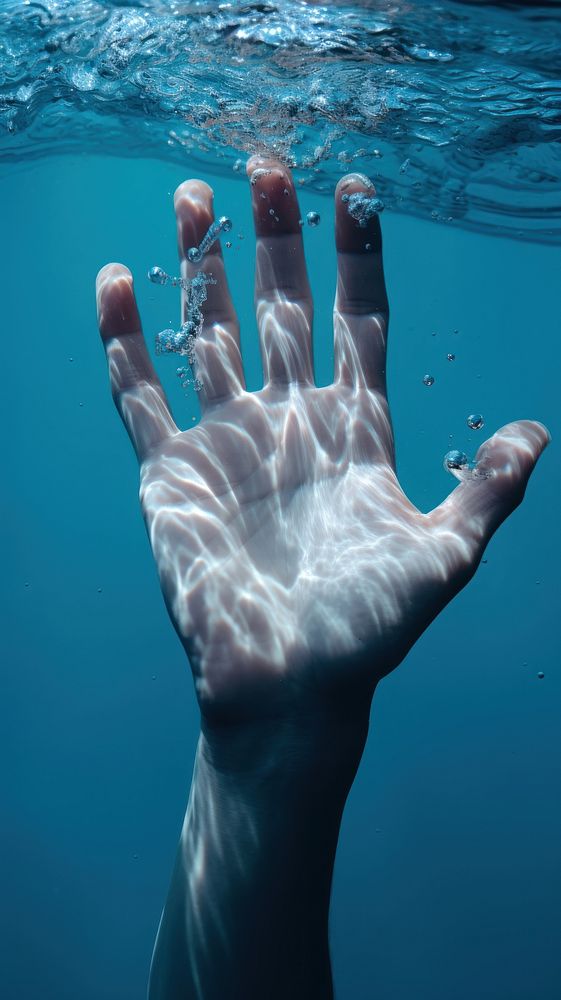  Aesthetic hands under blue water outdoors nature finger. AI generated Image by rawpixel.