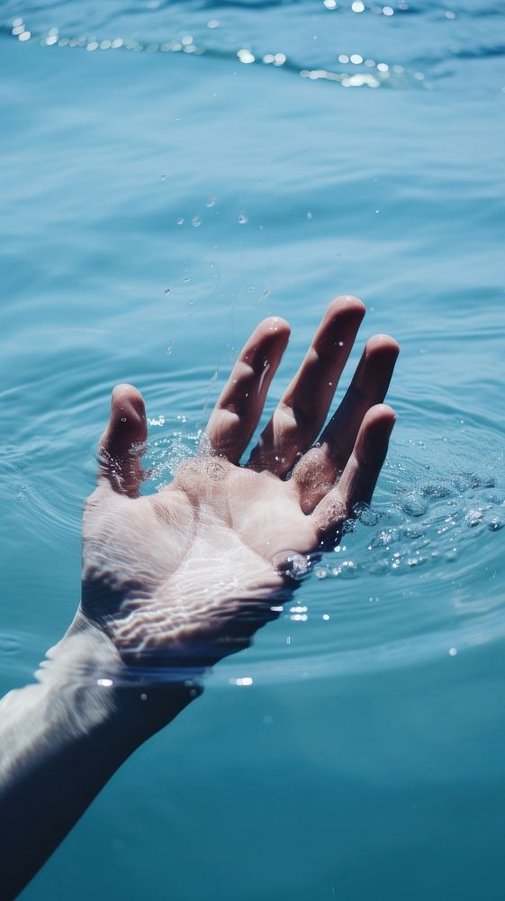  Aesthetic hands under blue water finger adult wave. AI generated Image by rawpixel.
