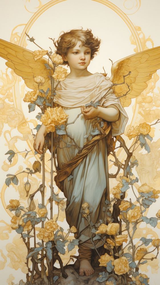 A cupid art painting yellow.