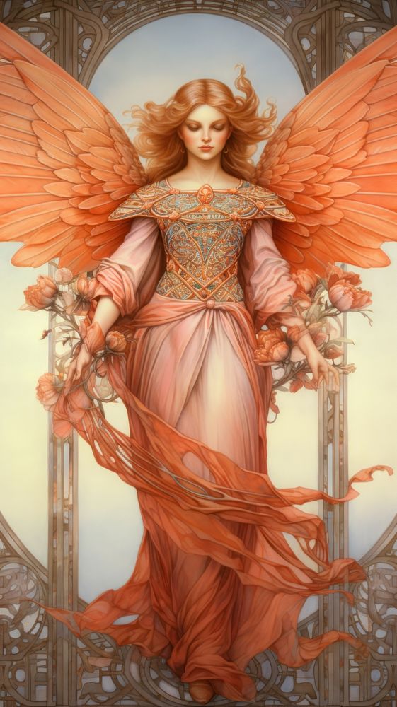 An art nouveau drawing of an angel wings fairy adult representation.
