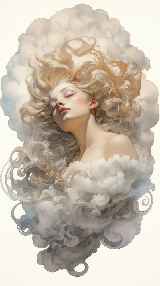 An art nouveau drawing of an isolated cloud portrait sketch adult.