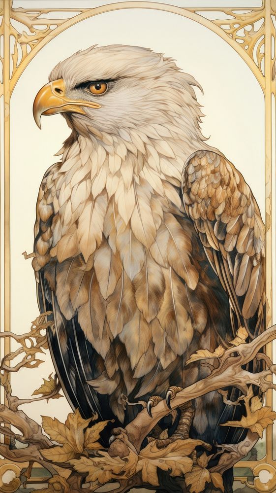 An art nouveau drawing of eagle animal bird creativity.