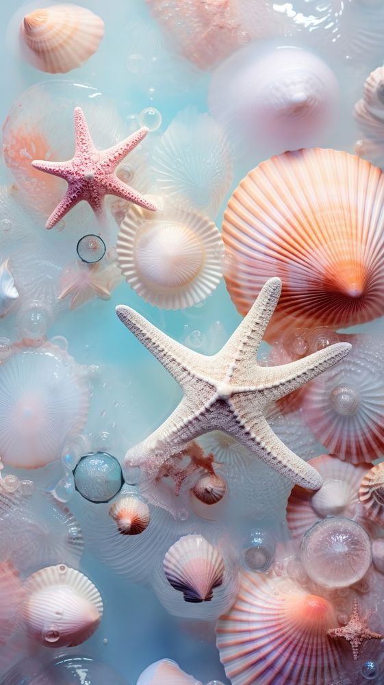 Shells and starfish seashell nature pink. AI generated Image by rawpixel.