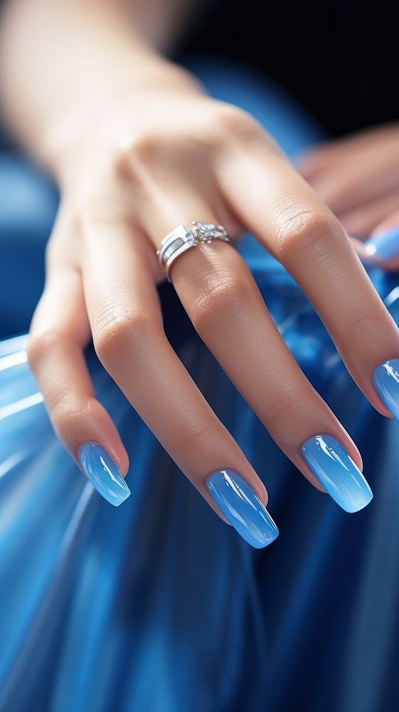  Beautiful blue nails finger hand fingernail. AI generated Image by rawpixel.