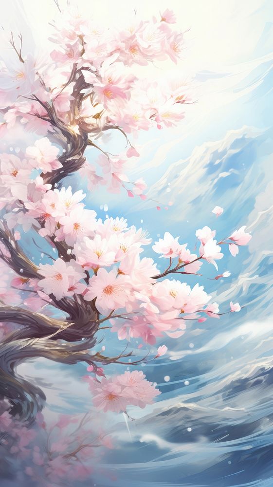  Blooming flower in windy backgrounds outdoors painting. AI generated Image by rawpixel.