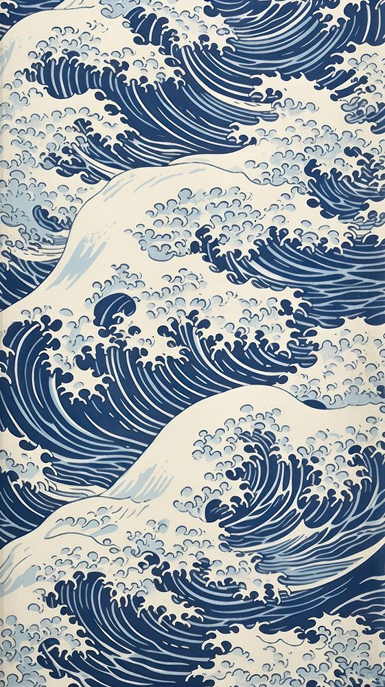  Blue japanese waves nature pattern art. 