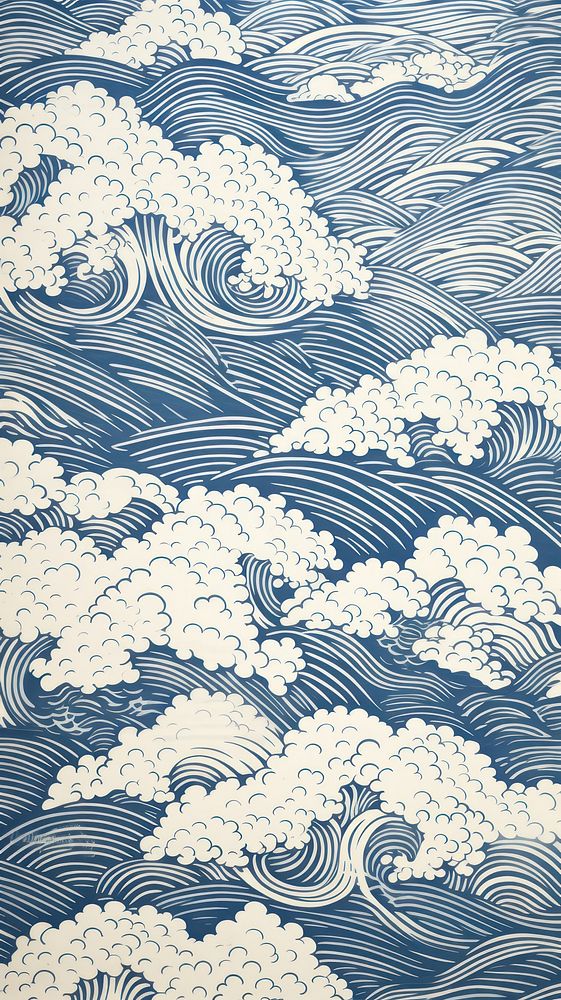  Blue japanese waves nature pattern drawing. AI generated Image by rawpixel.