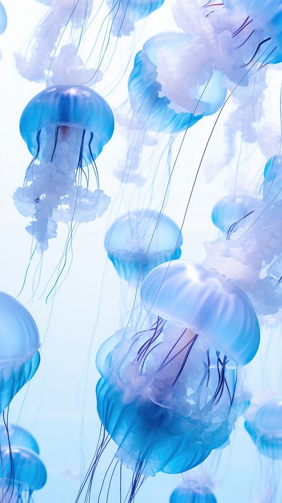  Blue Jellyfishes jellyfish blue invertebrate. AI generated Image by rawpixel.