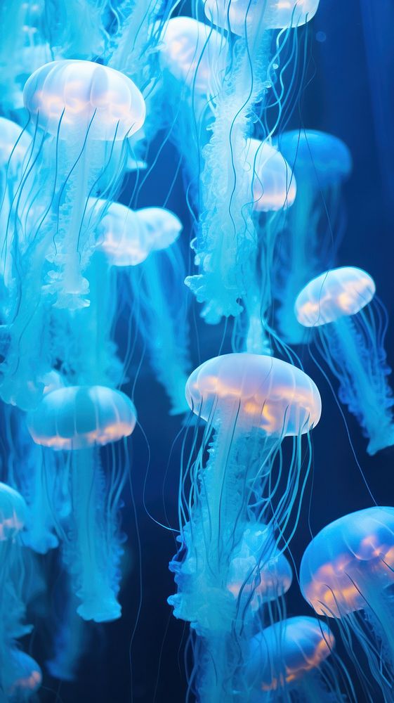  Blue Jellyfishes jellyfish animal blue. AI generated Image by rawpixel.