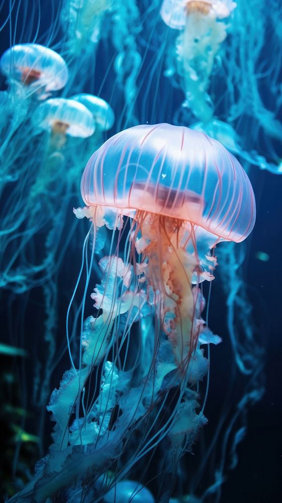  Blue Jellyfishes jellyfish animal blue. AI generated Image by rawpixel.