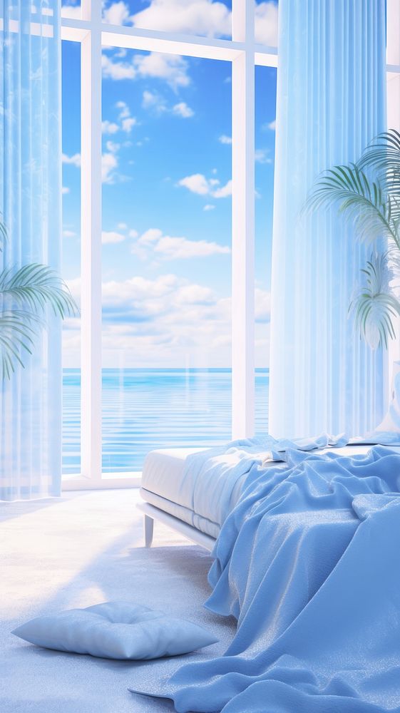  Blue summer furniture bedroom architecture. AI generated Image by rawpixel.